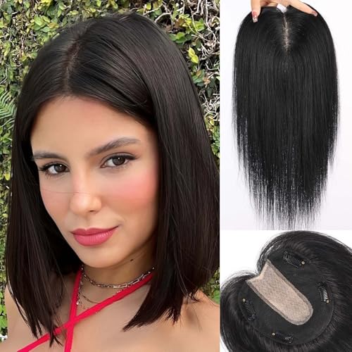 starluck 5x5 inch Lage Silk Base 14 Inch Real Human Hair Toppers for Women,60 Gram High volume, 100% Real Human Hair Toppers for Women with thinning hair hair loss£¨Black, no Bangs