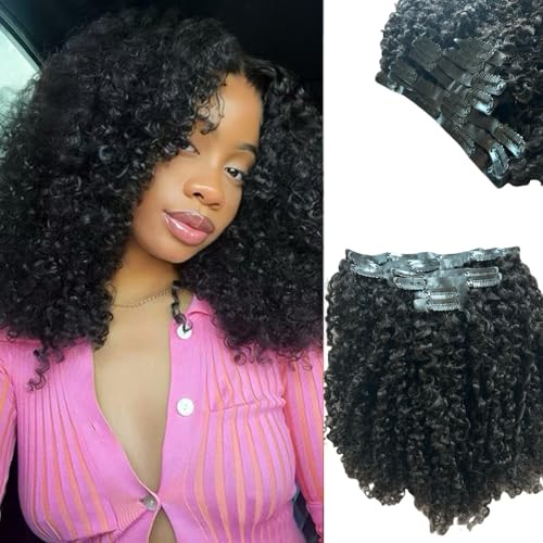 Seamless Afro Kinky Curly PU Clip in Extension Real Human hair For Women 7Pcs Seamless Clip ins Full Head 120g Natural Color 22Inch