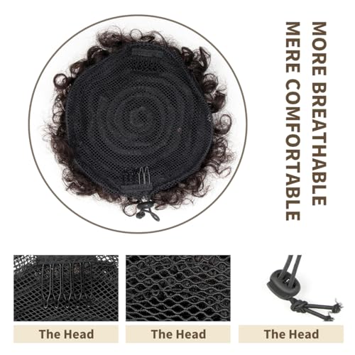 isheeny Natural Black Hairpieces 6inch Ponytail Extension Human Hair 1 PIECES Stunning Medium Afro Puff Ponytail For Preschool Girls, Naturally Curled For A Youthful & Charming Appeal