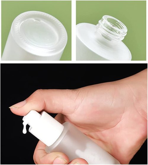 SYBL 2Pcs 120ml 4oz Empty Refillable Frosted Glass Cosmetic Cream Lotion Bottle Pump Bottles Container Vial Jar Pot With Plastic Lid For Emulsion Essence Liquid (Pack of 2)