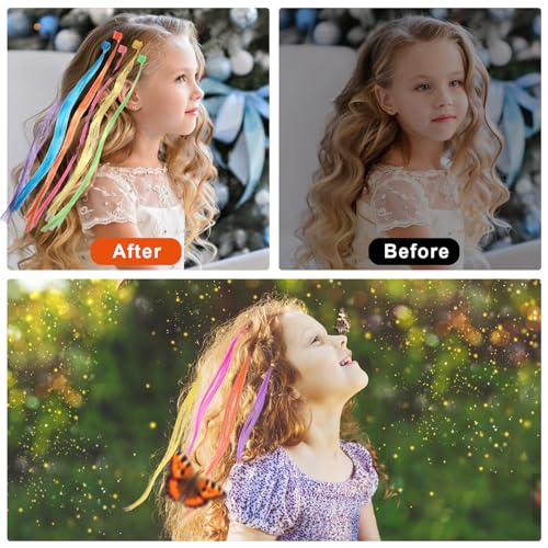 Vin Beauty 36 Pack Colored Hair Extensions for Girls, Clip-In, 33cm Length, Pink, Blue, Purple, Orange, Green, Yellow, Braid & Straight Styles