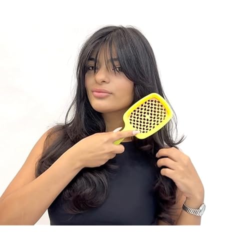 BOM BOM 2 Unit Kit, Wet And Dry Vented Detangling Hair Brush For All Hair Types, Light Weight Hairbrush, Scalp Massage Brush (Orange yellow)