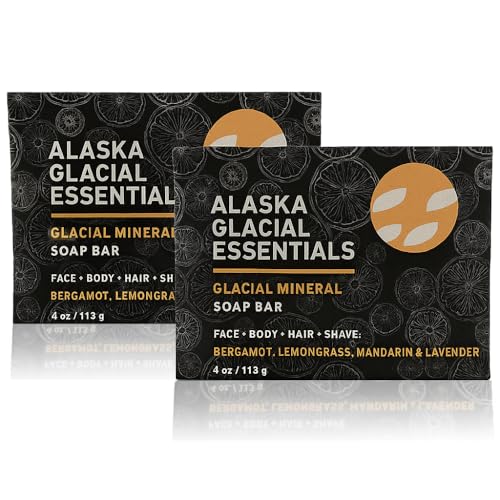 Alaska Glacial Cold-Process Mineral Clay Soap Bar made with Organic Oils | Face, Body, Shampoo & Shave | Hydrates & Detoxifies | For All Skin Types ? Citrus Blend, 2 Pack