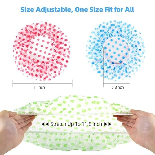 Shower Cap, Reusable Shower Hat Bath Caps, Waterproof with Elastic Band Hair Hat for Men Women Ladies Spa Salon, Coloful Dotted, 6 Packs