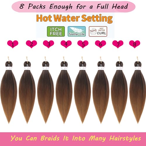 Ombre Braiding Hair Pre stretched 18 Inch 8 Packs Pre stretched Braiding Hair For Twist Long Yaki Texture Professional Synthetic Hair Extension Itch Free Hot Water Setting(18", T1B/30/27#)