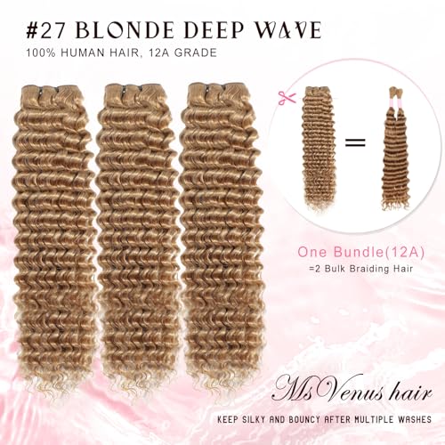 Honey Blonde Deep Wave Human Hair Bundles For Women 28 Inch 27# Color Human Hair Bundles Wet and Wavy 12A Blonde Deep Curly Hair One Bundle