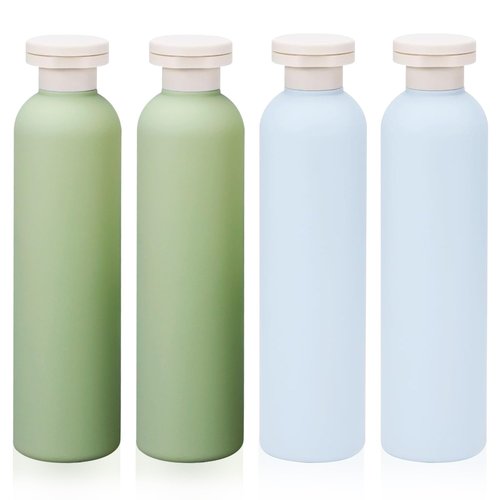 Harewu 4Pcs 8.8oz Flip Top Squeeze Bottles,Reusable and Refillable Leak Proof Travel Bottles,For Lotions,Facial Creams,Shampoos,Hair Conditioner (Green+Blue)