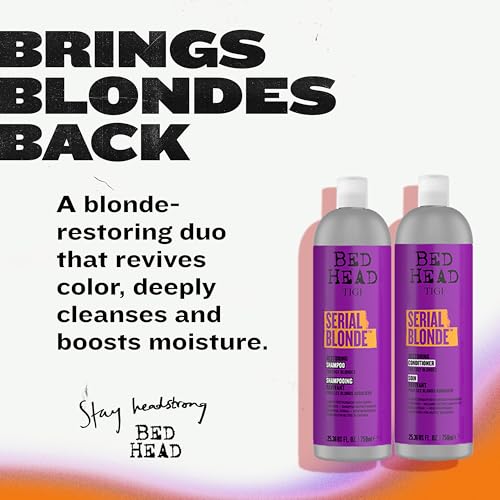 TIGI Bed Head Serial Blonde Restoring Shampoo & Conditioner Set for Damaged Blonde Hair, Hydrolyzed Keratin, 25.36 fl oz, 2 Pack
