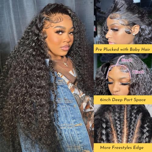 30 Inch 13x6 Deep Wave Lace Front Wigs Human Hair Deep Wave Frontal Wig 13x6 HD Lace Front Wigs Pre Plucked with Baby Hair Virgin Human Hair Wig for Women Natural Color Glueless