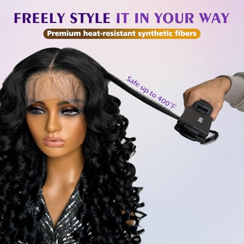 Felek Honey Blonde Wig Long Synthetic Loose Wave Lace Front Wigs for Black and White Women Ombre Brown 13x6 HD Transparent Lace Frontal Wigs Pre Plucked Wear and Go Glueless Curly Wig 24 inch P4/27