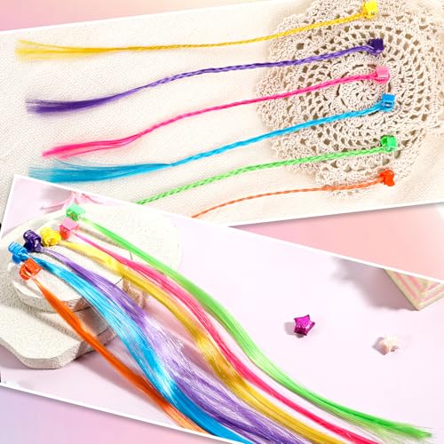 Vin Beauty 36 Pack Colored Hair Extensions for Girls, Clip-In, 33cm Length, Pink, Blue, Purple, Orange, Green, Yellow, Braid & Straight Styles