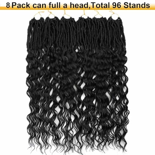 Deep Faux Locs Crochet Hair 8 Packs 24 Inch Soft Locs Crochet Hair Pre Looped Deep wave Crochet Hair for Black Women Goddess Locs Crochet Braids with Curly Ends Dreadlocs Synthetic Hair Extension 1B