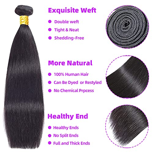 10A Straight Bundles with Closure Human Hair (20 22 24+18) Brazilian Straight Human Hair Bundles with Closure 100% Unprocessed Virgin Remy Straight Hair Weave 3 Bundles with Closure