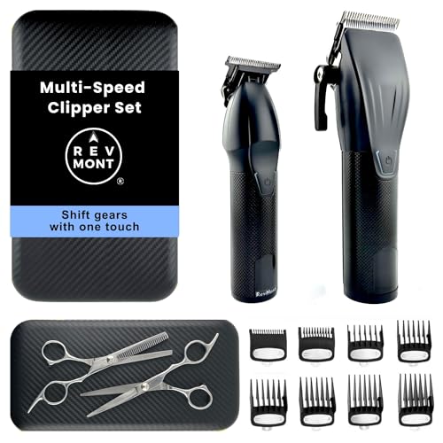Multi-Speed Clipper Set, Gear Shifting, 20-Piece Grooming Kit for Men, T-Blade Plus King Clipper, Rechargeable Hair Trimmers, Metal Grip, Carbon Steel Blades, All-in-one Barber Set