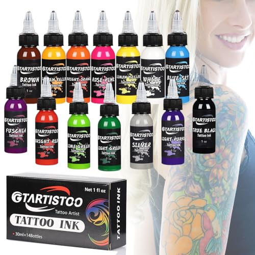 Tattoo Ink Set Professional 14 Colors 1oz (30ml) Vegan-Friendly Pigment Tattoo Ink Supplies