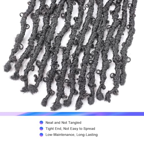 GUOHUI Super Light Butterfly Locs Crochet Hair 10 Inch 6 Packs Pre-Looped Soft Distressed Faux Locs Braids for Women Kids (10 Inch,1B#)
