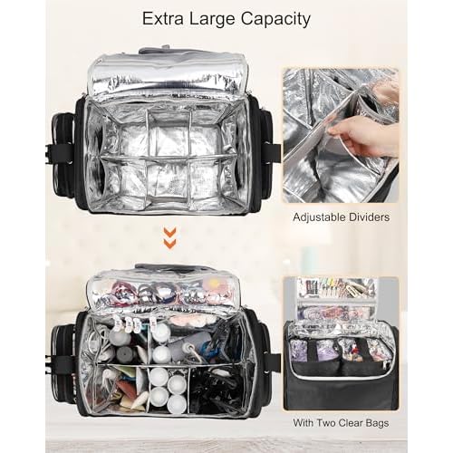 Relavel Rolling Makeup Train Case, Hairstylist Traveling Bag with 4 Wheels, Heat Insulation Full Layer, Adjustable Dividers, Hair Tools and Cosmetics Storage Organizer Trolley Suitcase Makeup Cart