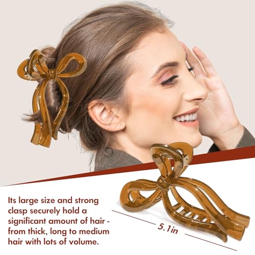 4PCS Large Acrylic Bow Hair Clips for Women, 5" Non-Slip Jelly Color Stylish Clips for Thick Hair