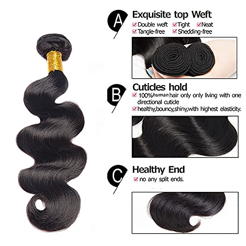 16 16 16 Inch Body Wave Bundles Human Hair Bundles #1B Nature Black Body Wave Bundle Unprocessed Brazilian Virgin Weave Hair 3 Bundle 50 Gram Per Bundle for Woman