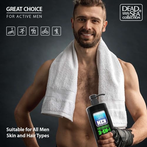 Dead Sea Collection Mens Body Wash 3 in 1 ? Peppermint Body Wash for Men ? Shower Gel ? Shampoo ? Shower Soap for Face and Hair ? Pack of 2 Bottles (33.8 Fl. Oz. Each)