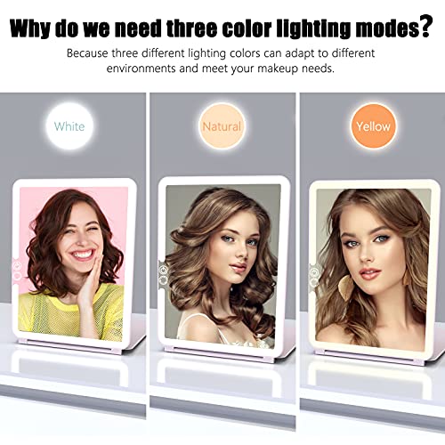 WEILY Makeup Mirror with Lights, 2000 mAh USB Rechargeable Lighted Makeup Mirror, Touch Screen 3 Colors Adjustable 72 LED Lights Compact Travel Mirror, Gift for Girls Women (Pink)