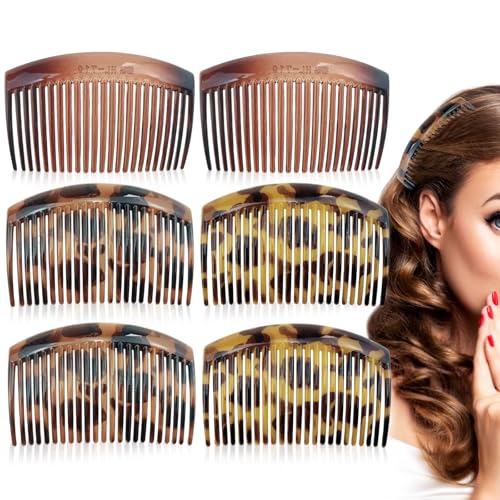 6PCS French Tortoise Hair Combs, 23-Closely-Tooth Hair Side Comb, Curved Comb Clip To Make A French Twist & Backcomb Front Hair