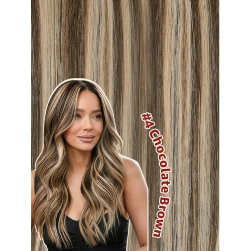 Clip in Hair Extensions Real Human Hair, 18 Inch 120g, Chocolate Brown To Dark Blonde Piano Color, Natural Straight Clip On Hair extensions 6pcs Per Set with 18 Clips Double drawn(#4P27,18'')