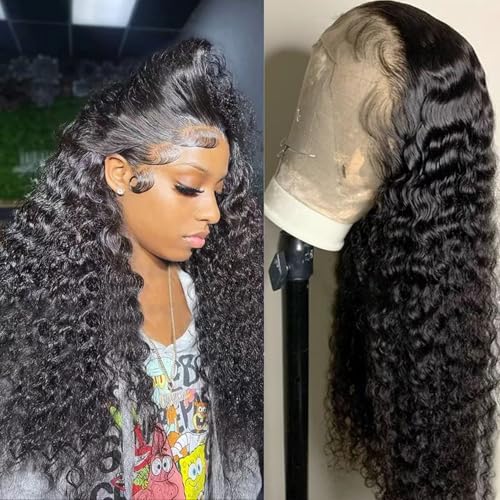 Deep Wave Lace Front Wigs Human Hair 13x4 Deep Lace Frontal Wigs for Women HD Lace 200 Density Wet and Wavy Kinky Curly Lace Front Wig Glueless Wig Pre Plucked with Baby Hair 20 Inch