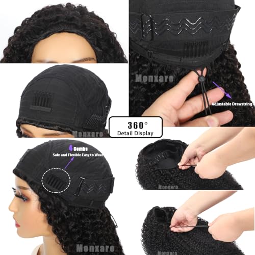 22Inch Water Wave Half Wig Human Hair 220% Density 3 In 1 Seamless Flip Over with Adjustable Drawstring Beginner Friendly Curly Wig Human Hair Wear and Go Glueless Wigs Half Wigs for Black Women