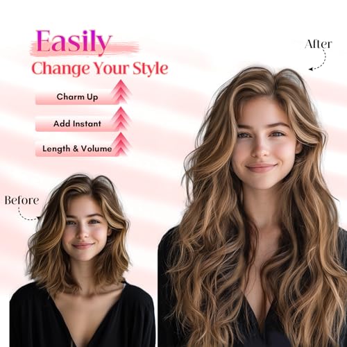 Rich Choices 100% Real Human Halo Hair Extensions Wave Remy Invisible Wire In Hair Extensions Human Hair Clip in Hair Piece 20 Inch #4P27 Medium Brown Mixed Dark Blonde