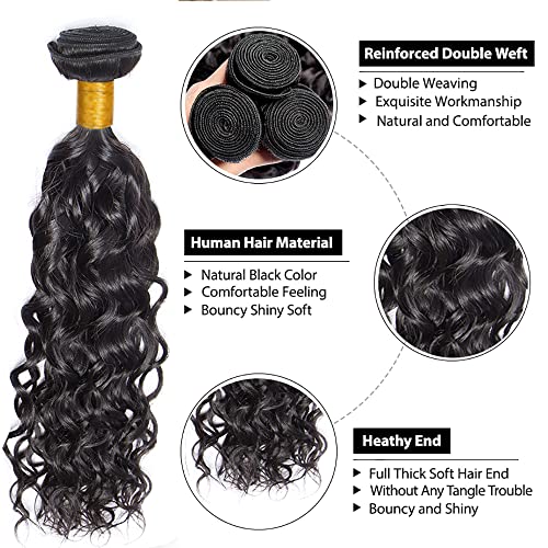 Natural Black Color Wet And Wavy Bundles Human Hair 28 28 28 Inch 8A Grade Peruvian Virgin Hair Same Length 3 Bundles Water Wave Human Hair Bundles Hair Extensions