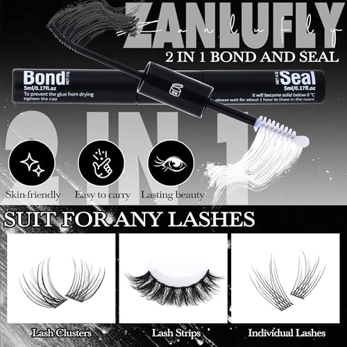 Lash Glue Waterproof Eyelash Glue Strong Hold Lash Cluster Glues 2 in 1 Lash Bond and Seal for Lash Extension Long-Lasting Eyelash Adhesives DIY Lashes at Home by zanlufly