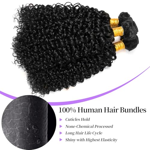 Curly Bundles Human Hair Kinky Curly Human Hair Bundles 100% Unprocessed Brazilian Virgin Hair Quick Weave Extensions for Women Natural Black 18 20 22 Inch