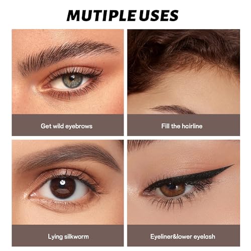 2 Pack 4-Tip Microblading Eyebrow Pen with 2 Brow Brushes, Waterproof Vegan Formula Eyebrow Pencils for Women to Effortlessly Create Natural Hair-Like Strokes, All-Day Wear (Dark Brown)