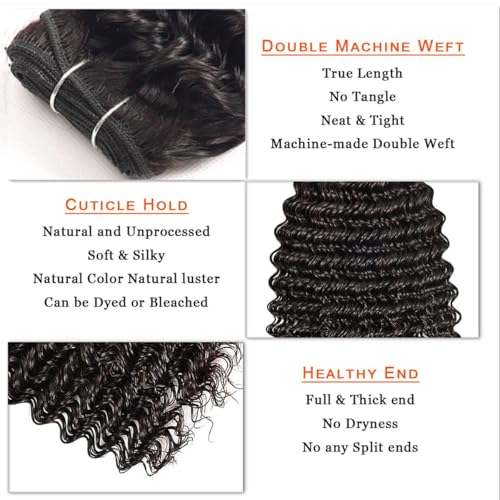12A Depp Wave Human Hair Bundles 22 24 26 Inch Deep Curly Bundles Human Hair Extensions 100% Unprocessed 3 Bundle Brazilian Virgin Human Hair Quick Weave Natural Color