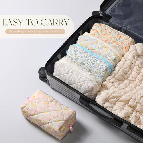 Paterr 10 Pcs Cotton Quilted Makeup Bag Bulk Cute Cosmetic Bag for Women Floral Gingham Coquette Aesthetic Travel Toiletry Pouch Bags Bridesmaid Gifts(Classic Style,7.87 x 4.72 x 3.15 Inches)