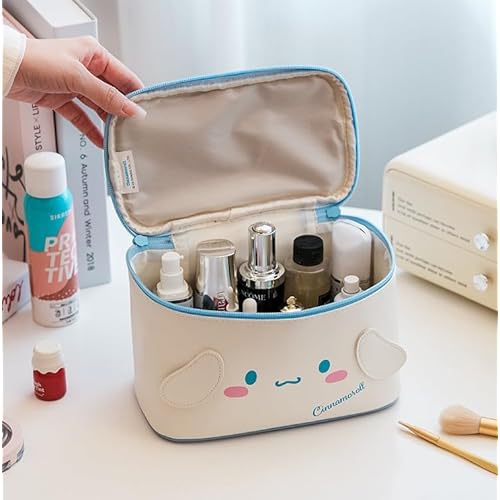 Cinnamoroll PU Cosmetic Bag Makeup Pouch Travel Portable Vanity Case Organizer with Handle - White