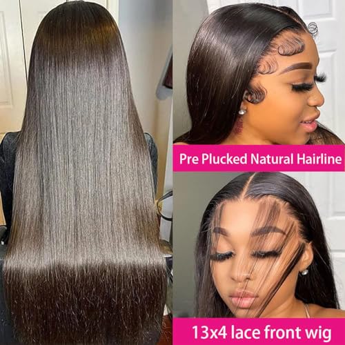13x4 Lace Front Wigs Human Hair Pre Plucked with Baby Hair 220% Density 20inch HD Transparent Straight Lace Front Wigs Human Pre Plucked For Black Women Frontal Wigs Human Hair