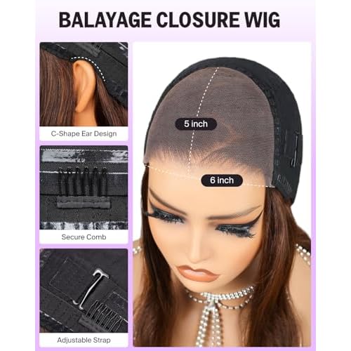6x5 Chocolate Brown Lace Front Wigs Human Hair with Baby Hair Drawstring Wig Human Hair 210% Density Glueless Wig Pre Plucked Hairline 4# Closure Wig 20 Inch