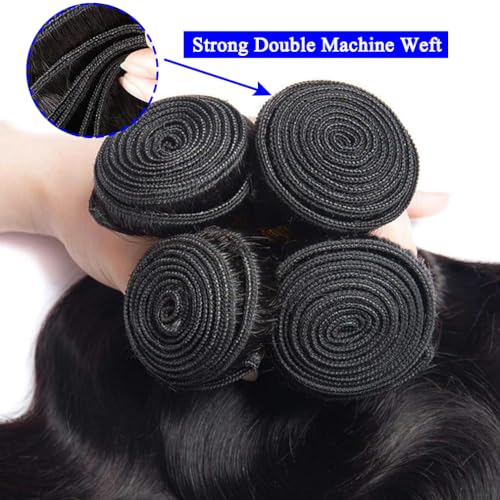 Cirvty 12A Human Hair Bundles Body Wave Bundles Human Hair Brazilian Human Hair 4 Bundles 18 20 22 24inch 100% Unprocessed Virgin Hair Weave Body Wave Human Hair Extensions Natural Black Color