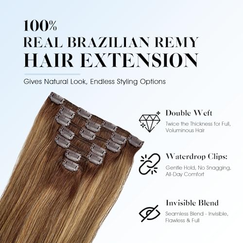SIYUSI Clip in Hair Extensions Real Human Hair, 100% Brazilian Remy Human Hair Clip Ins, Invisible & Scalp-Friendly,Honey Blonde Ombre, 7Pcs 4.23oz,24 Inch