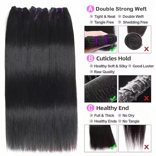 16A Straight Human Hair Bundles 100% Unprocessed Brazilian Virgin Hair Straight 3 Bundles Remy Hair Bundles for Black Women Natural Black