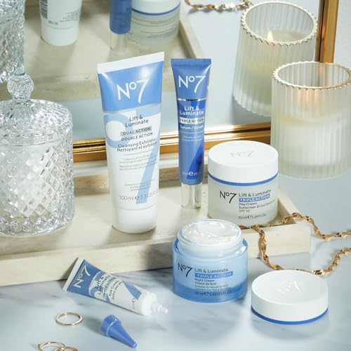 No7 Lift & Luminate Dual Action Cleansing & Exfoliating Face Wash - Gentle Face Exfoliator with Vitamin C, E & B5 - Deep Pore Cleanser for Dull & Uneven Skin Tone (3.3 Fl Oz)