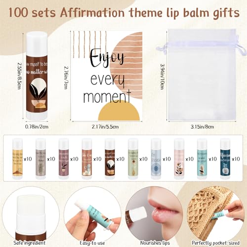 Leelosp 50 Sets Positive Affirmation Gifts Set for Women Lip Balm Bulk with Positive Daily Affirmation Cards, Motivational Encouragement, Self Care Gifts for Stress Relief, Mental Health Awareness
