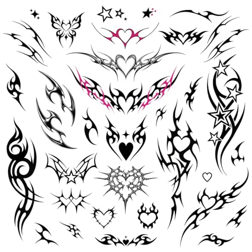 Edgy Y2K Temporary Tattoos | CyberSigilism Tramp Stamps | Realistic Waterproof Fake Tats | Festival, Bachelorette, Halloween, Birthday Favors, Accessories