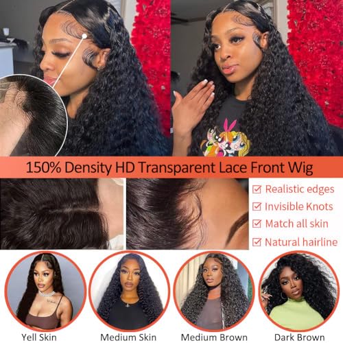 26 Inch Kinky Curly Lace Front Wig Human Hair 13x4 Wear and Go Glueless Wigs Human Hair Pre Plucked with Baby Hair HD Deep Jerry Curly Wave Lace Frontal Wigs 150% Density Full and Thick