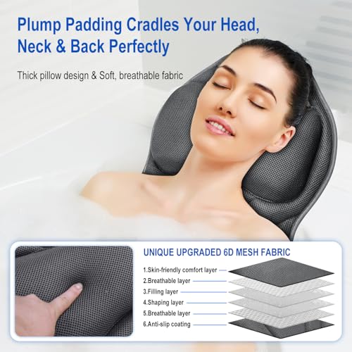 Full Body Bath Pillow for Bathtub, Luxury Bath Pillows Gifts for Women Thick Bathtub Cushion for Soaking Tub with Laundry Bag, Bathtub Pillow Luxury Bathtub Pillows for Head,Neck & Back(Dark Grey)