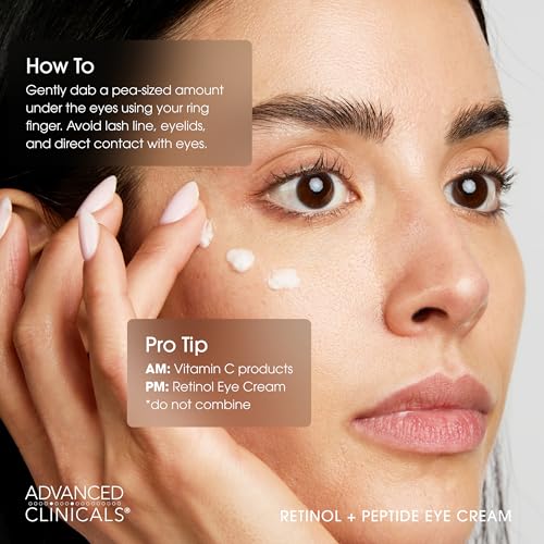 Advanced Clinicals Advanced Retinol Eye Balm + Peptides Face Moisturizer Cream | Visible Anti Aging Under Eyes Cream Improves Appearance Of Wrinkles, Fine Lines, Puffiness, & Dark Circles, 1 Fl Oz