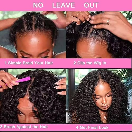 Zealady Deep Wave V Part Wig Human Hair Wigs for Women V Part Wig Deep Wave 12A Virgin Hair Deep Curly U Part Human Hair Wigs V Shape Wigs Glueless Wig No Sew in Full Head Clip In Half Wig 24 inch
