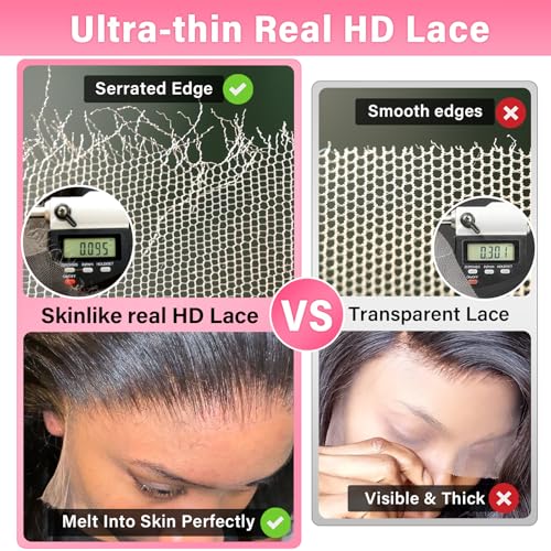 WOWANGEL 13x6 SKINLIKE Real HD Lace Front Wig Human Hair Pre Plucked, 180% Density Body Wave Extremely-thin HD Lace Front Wig,Natural Hairline & Invisible Knots Brazilian Remy Hair,16 inch